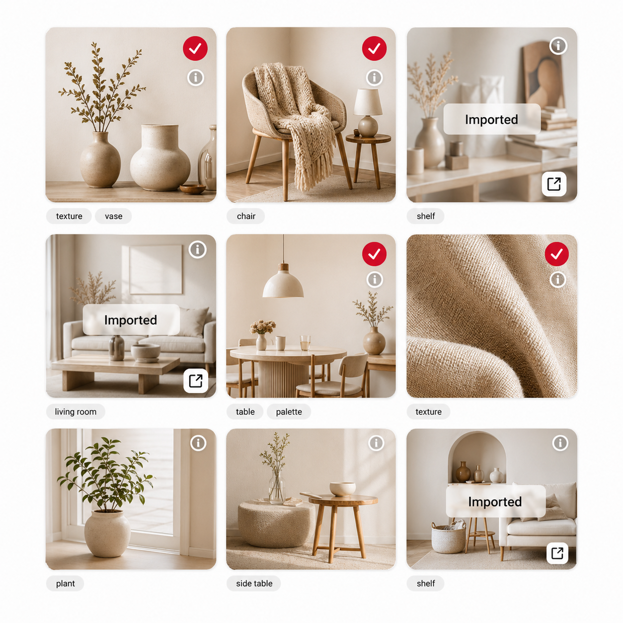 Imported Pinterest pins arranged in Pinterest for Miro